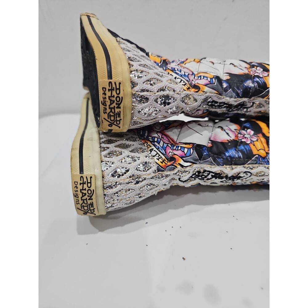 Ed Hardy Hi Top Sneakers Size 7 Japanese Print - Picture 9 of 12